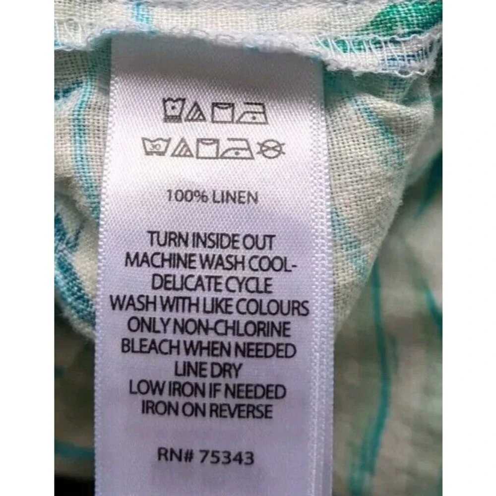 Tahari Midi Wrap Skirt 100% Linen Palm Leaves Tropical Vacation Elastic Back XL